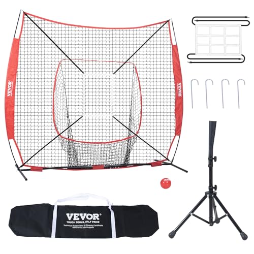 VEVOR Softball Practice Net, Portable Baseball Training Net for Hitting, Batting, Catching, Pitching - Backstop Equipment with Bow Frame, Carry Bag, Strike Zone, Batting Tee