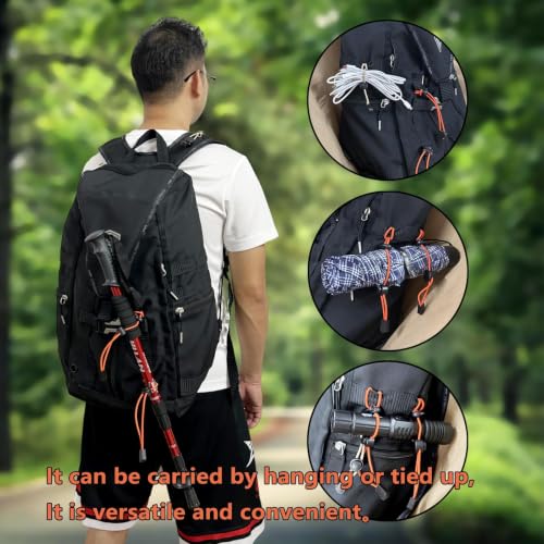 Tactical Hiking Pole Holder Set with 3 Sizes - Heavy Duty Elastic Cord, Khaki, Orange & Black Variations