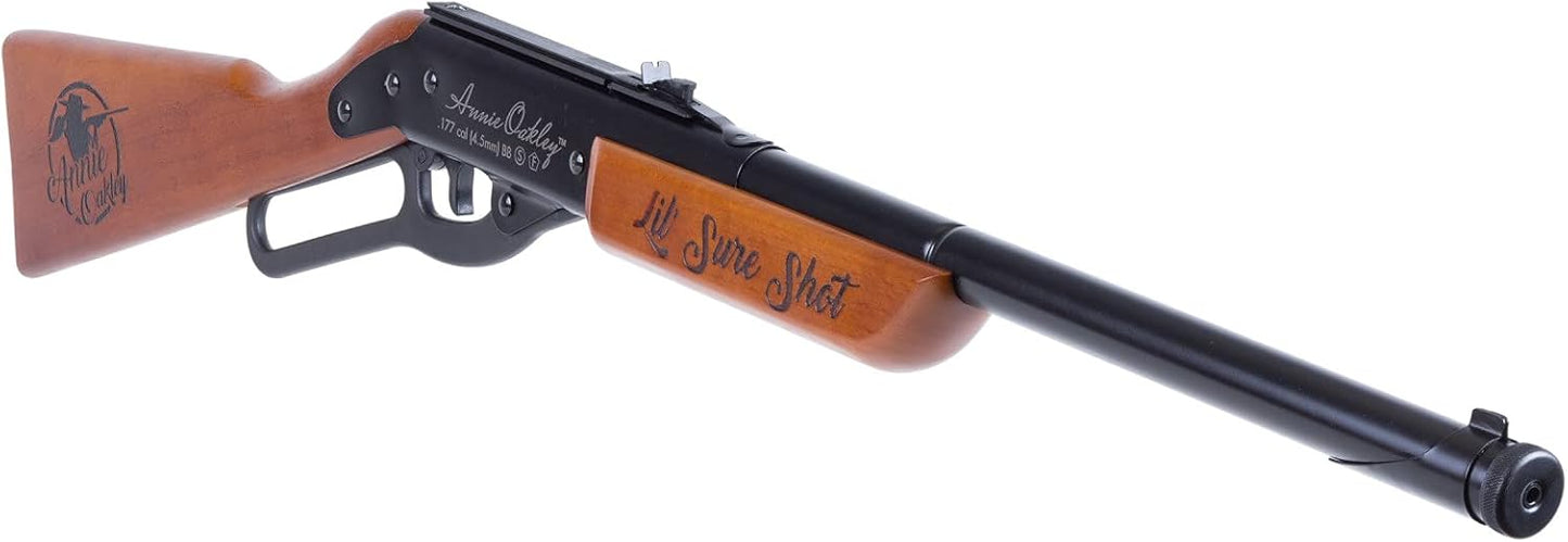 Annie Oakley Lil Sure Shot Lever-Action Spring Piston BB Rifle with Hardwood Custom Embossed Stock