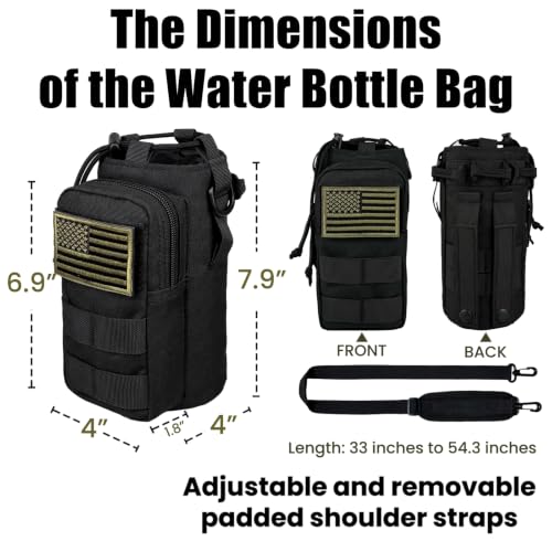 32 Oz Insulated Water Bottle with Sleeve & Strap - All Black, Sports & Hiking