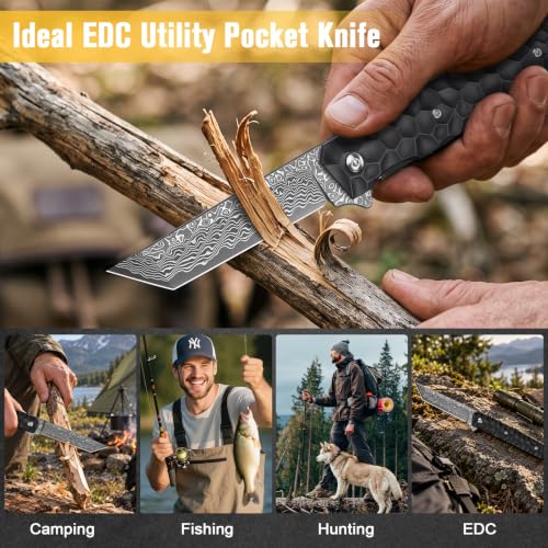 AUBEY Damascus Pocket Knife with Aluminum Alloy Handle C-Handle DMWS1