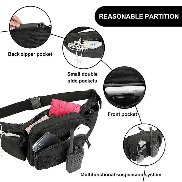 Galaxy Concealed Carry Pistol Waist Pouch - Tactical Fanny Pack Holster, Waist Gun Bag, Fits Handgun,1911 For Camping Hunting Hiking Fishing.. Molle With USA Flag Patch Black