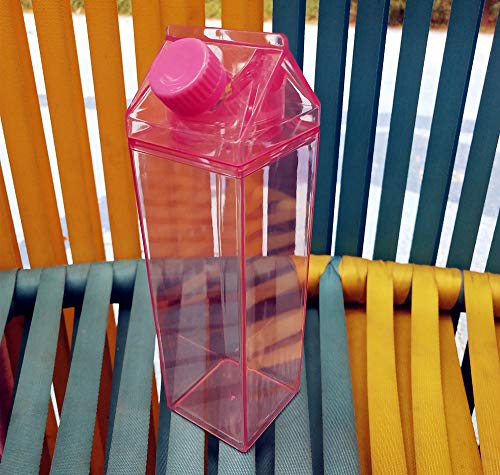 17oz Cute Leakproof Milk Carton Water Bottle - Portable Drinkware for Outdoor Activities - Pink