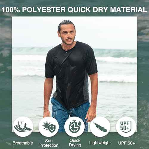 Kanu Surf Men's Swim Shirt with Short Sleeves ? UPF 50+ Rash Guard Quick-Dry Fabric