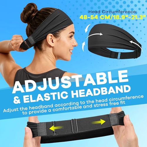 Sukeen Adjustable Cooling Headband for Women - Black Breathable Sweatband