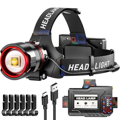 Rechargeable LED Headlamps, 90000 High lumens Headlamp with Motion Sensor & Zoomable, 12 Modes, IPX7 Waterproof Headlight for Forehead, 125¡Æ Adjustable & Head Lamp for Adults, Camping, Hardhat