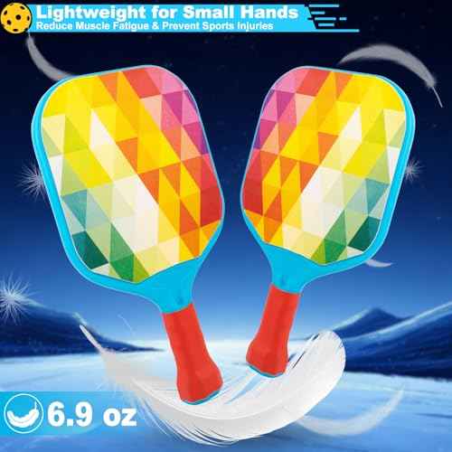 Pickleball Paddles Set of 2 Kids Outdoor Toys for Yard Beach Pool Camping Lawn Games Lightweight Pickleball Set Christmas Birthday Gifts for Boy Girl 4 5 6 7 8 Year Old, Stocking Stuffers