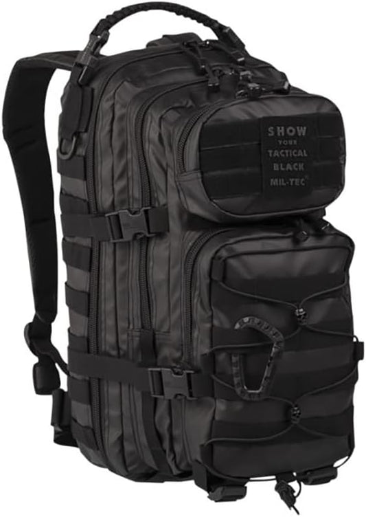 Mil-Tec Unisex Tactical Assault Pack - Rugged Durable Lightweight Ergonomic Versatile Outdoor Camping Hiking Backpack with Adjustable Padded Shoulder Straps & MOLLE Loops, Black, 36L