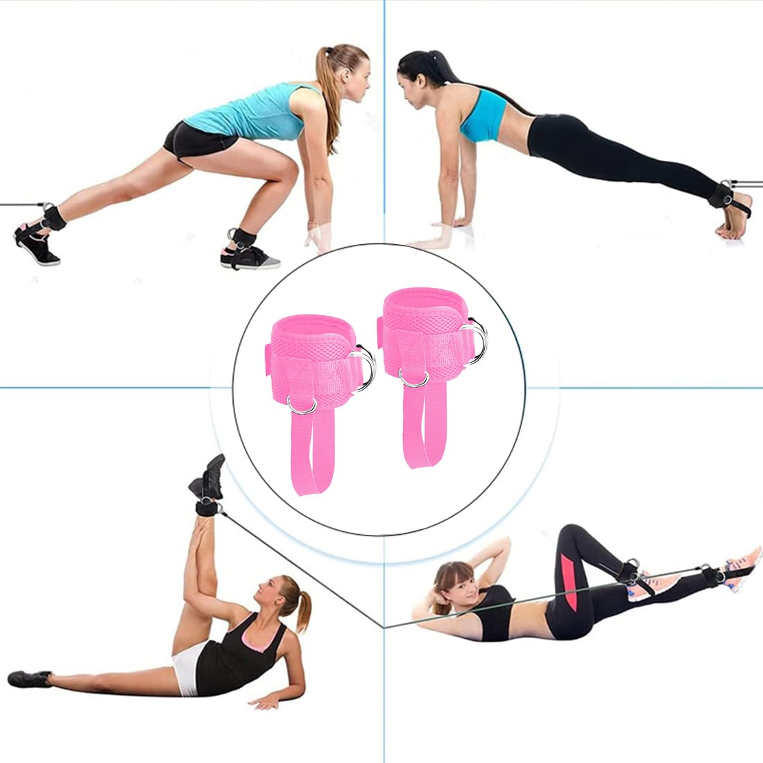 Ankle Straps Ankle Bands Wrist Cuffs Padded Straps Adjustable Fitness Glute Kickback D-Ring for Cable Machine with Extra Foot Heel Belts 1 Pair