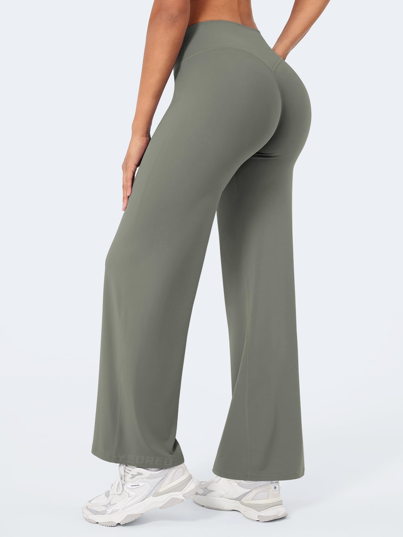 YEOREO Workout Leggings Womens No Front Seam Straight Leggings 29" High Waist Buttery Eddiy Gym Yoga Pants Gray Green L
