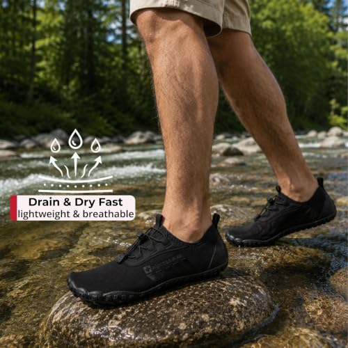 Men's Quick Dry Water Shoes - Barefoot Beach Swim Aqua Socks, Black 9