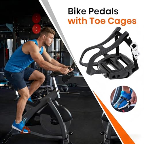 Bike Pedals with Toe Cages for Regular or Clipless Shoes 9/16"