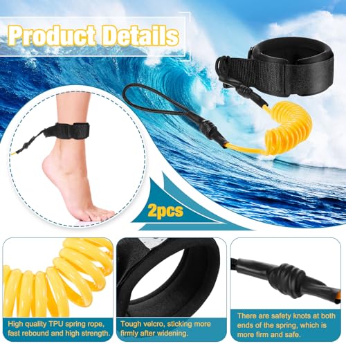 2 Pack Surfboard Leash Coiled Rope for Paddle Boards - Yellow