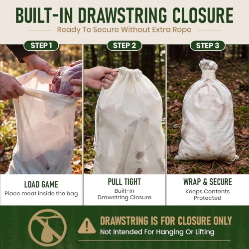 60 Inch Heavy Duty Elk Hunting Meat Bags 5-Pack - Reusable & Breathable Game Bags with Reflective Strip
