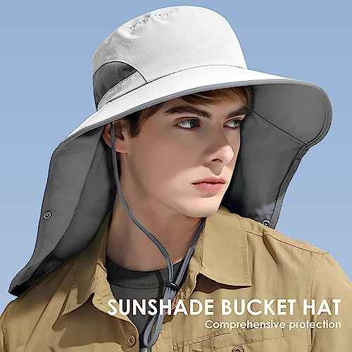 Outdoor Sun Hat Detachable Neck Face Flap UPF 50+UV Protection Visor Fishing Hats with Neck Flap for Men & Women