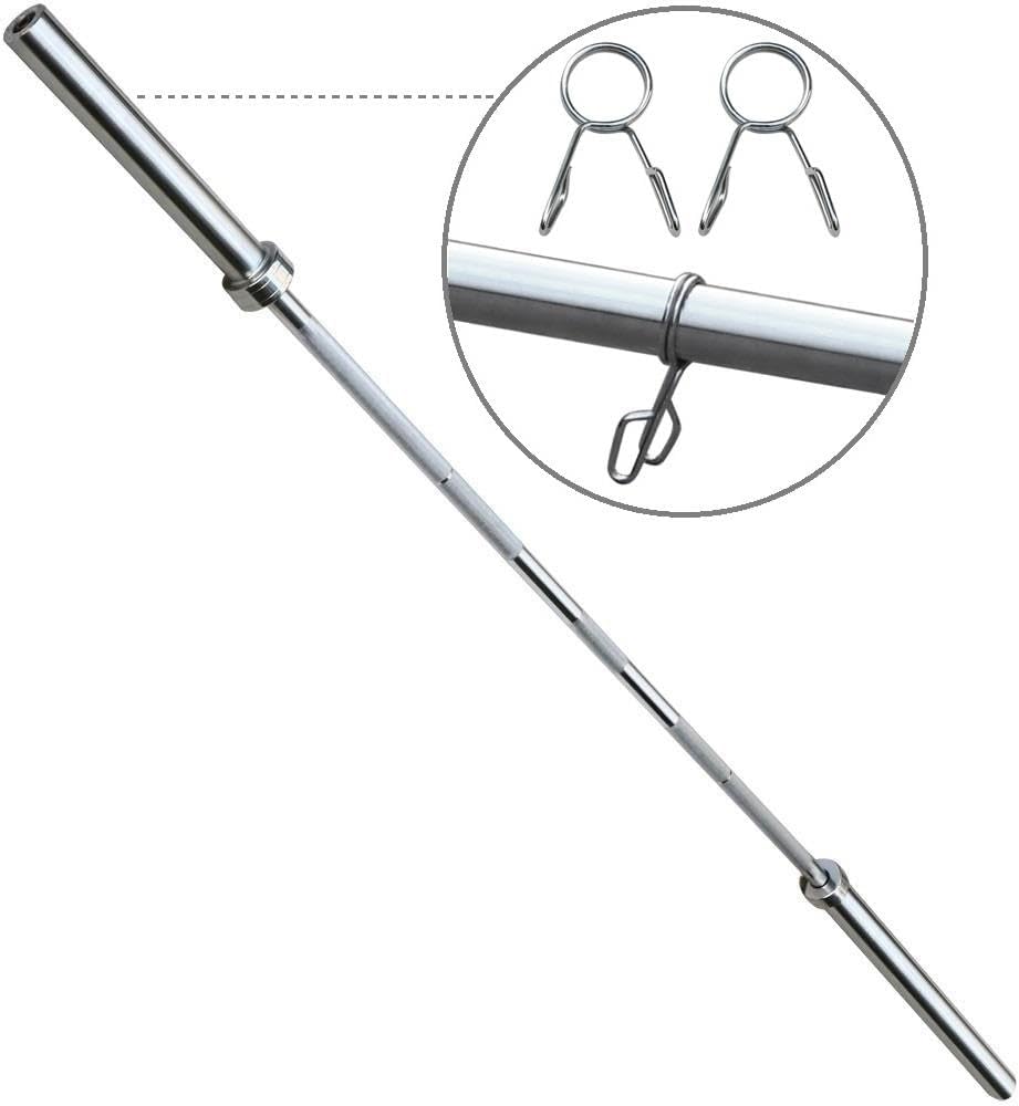 7-Foot Olympic Barbell with Collars - Solid Iron Chrome Weightlifting Rod for Home Gym & Powerlifting