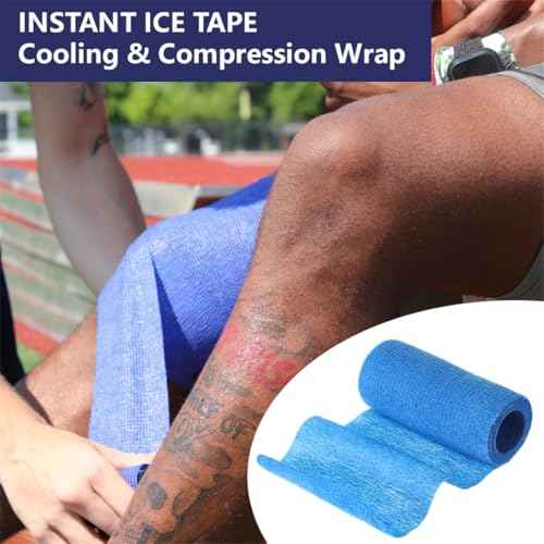Ice Tape Self Sticking Ice Wrap 2 Pcs Instant Cooling Tape Compression Elasticated Cold Bandage Athletic Muscle Bandages for Pain and Swelling 10cm x 4.5m