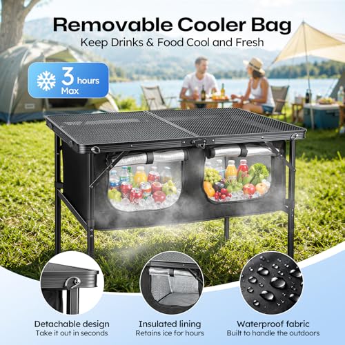 Folding Camping Table with Storage Cooler Bag - Portable Outdoor Dining