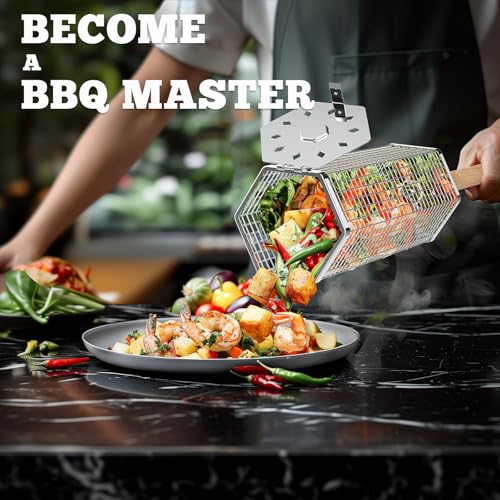Outdoor Grill Basket with Removable Wooden Handle - Camping & Barbecue Accessory