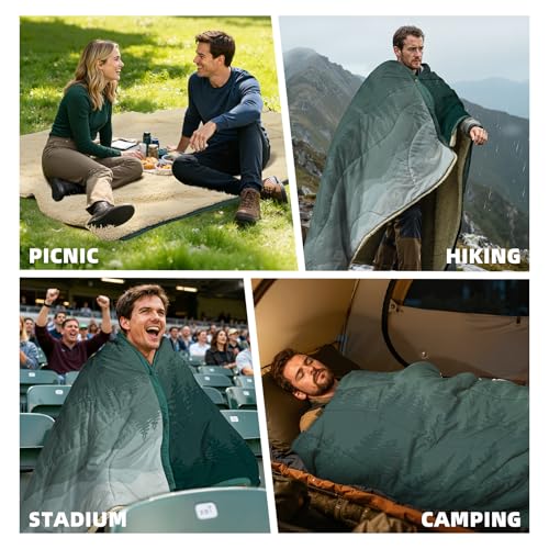 Pale Green Large Camping Blanket with Sherpa Lining 78x56 Inches