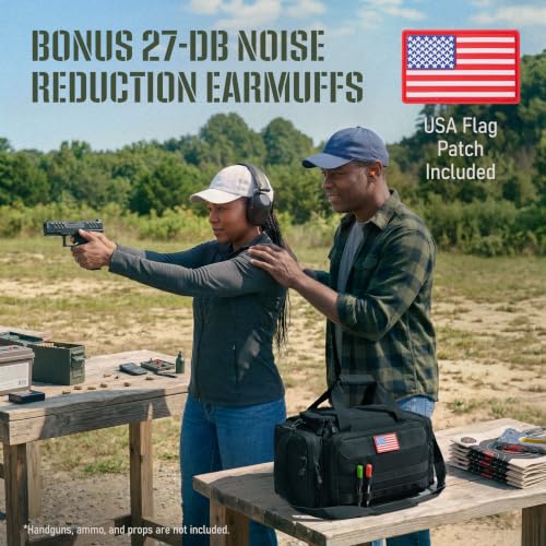 Tactical Gun Range Bag with Pistol Cases, MOLLE Organizer & Ear Protection
