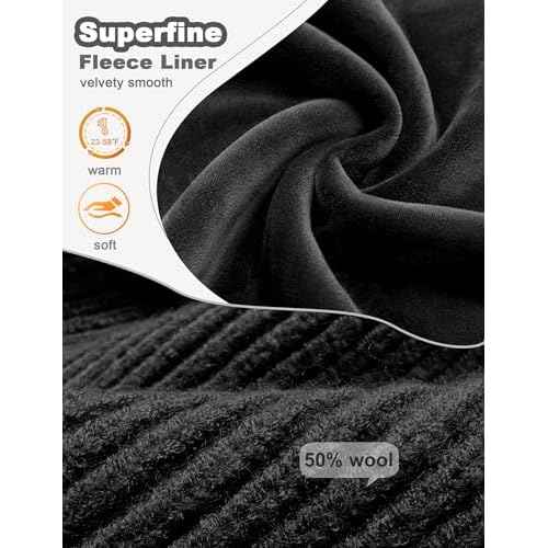 Fleece Lined Wool Fisherman Beanie for Men Women, Thermal Skull Cap Winter Hats, Cold Weather Warm Knit Cuffed Cap