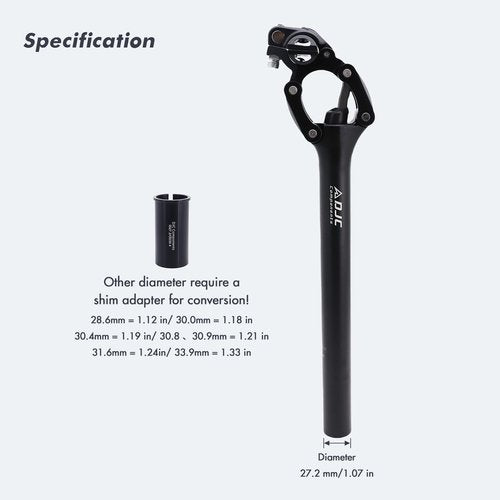 DJC Bike Suspension Seatpost Shock Absorber Seat Post Paralelogramo for MTB Mountain Road Bike Gravel 27.2mm 28.6mm 30mm 30.4mm 30.9mm 31.6mm 33.9mm X 350mm (27.2mm)