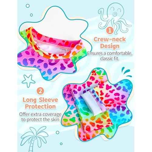 TENVDA Girls Swimsuit Long Sleeve Rash Guard Sets UPF 50+ Two Piece Bathing Suits Size 3-12 Years