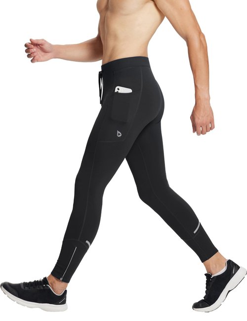 baleaf Mens Running Tights Winter Thermal Cycling Pants Water Resistant Cold Weather Gear Pockets Zipper Legsr Black XL