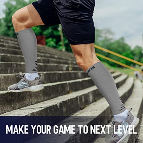 Calf Compression Sleeve for Men & Women - Footless Leg Support for Running & Recovery, Large, Gray/Black