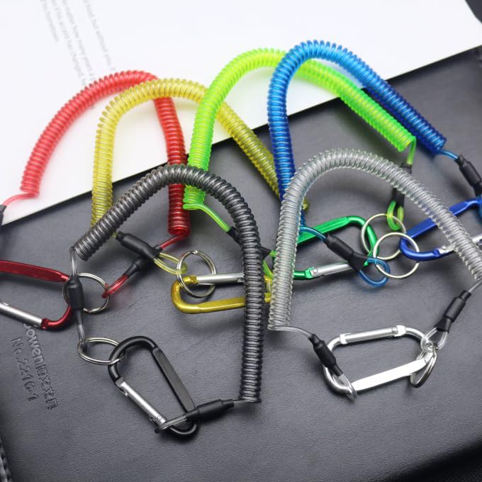 WTGID Carabiner Anti-Lost Rope,Spring Lanyard,Kayak Paddle Leash,Spring Coil Keychain,Retractable Length 10.6 inches,Fishing Lanyard,Retractable Tool Lanyard,Coiled Lanyard,5pcs