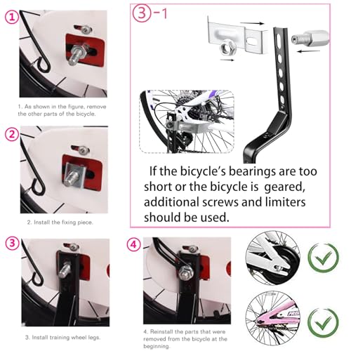 DDJKCZ Training Wheels Flash Mute Wheel Bicycle Compatible for Bikes of 12 14 16 18 20 Inch