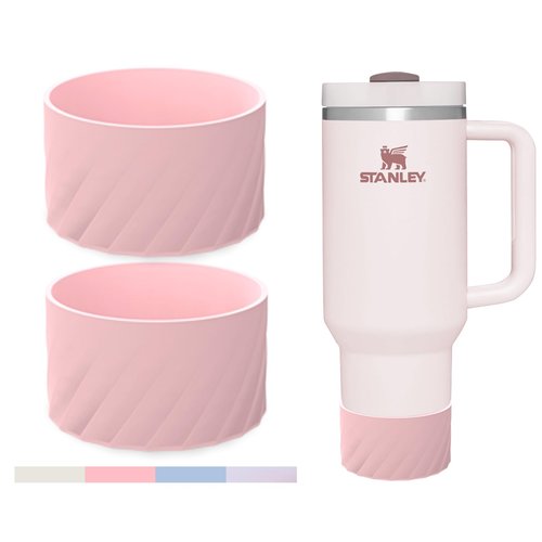 BNNECEU Enhanced Protection: Anti-Slip 2PCS Silicone Boots for Stanley Quencher H2.0 40 oz, IceFlow Flip 20 oz/30 oz, and Hydroflask 12-24 oz Bottles (Pink)