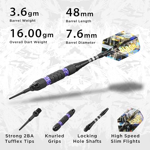 Viper Black Ice Soft Tip Darts - Purple 16 Grams - Precision Steel Tip