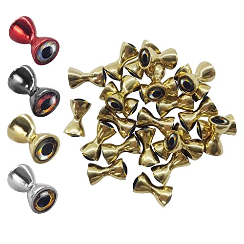 Gold Brass Fish Eyes for Fly Tying - 25 Pack, 4.0mm with 3D Living Eyes Spring