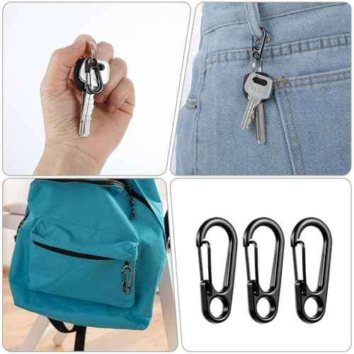 20 Pcs Mini Carabiner Clip, 1.2 Inch Tiny Spring Snap Hook Keychains, Black Mini Carabiner for Outdoor Hiking Fishing Camping Backpack Accessories