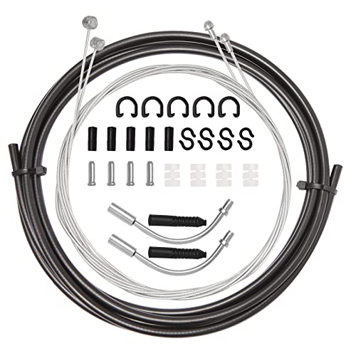 Universal Bike Brake Cable Housing Kit With 1 Set Bicycle Brake Line, 2 Pieces V Bike Brake Noodle Cable Guide Pipe and End Caps accessories for MTB Mountain Bike or Road Bikes Bicycle Cycling, Black