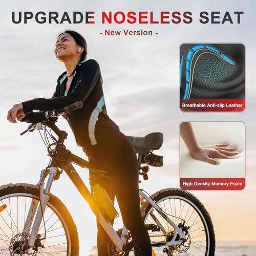 Bluewind Oversized Bike Seat with Backrest - Wide Bicycle Saddle for Electric & Stationary Bikes, Blue