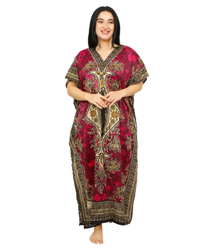Women's Pink Long Kaftan Maxi Dress - One Size Beach Cover Up