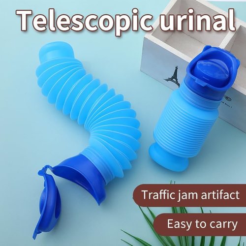 MEETYEHUA Portable Mini Outdoor Camping Travel Shrinkable Personal Mobile Toilet Bottle,Unisex Adjustable Emergency Urinal Portable Toilet for car 750ml (Blue)