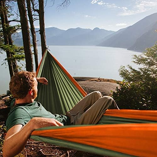 Neolite Double Camping Hammock - Lightweight Portable Nylon Parachute Hammock for Backpacking, Travel, Beach, Yard. Hammock Straps & Steel Carabiners Included (Orange/Blue)