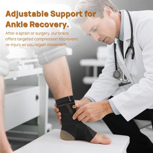 Large Copper Ankle Brace Support - Breathable Adjustable Compression Sleeve - Black 01
