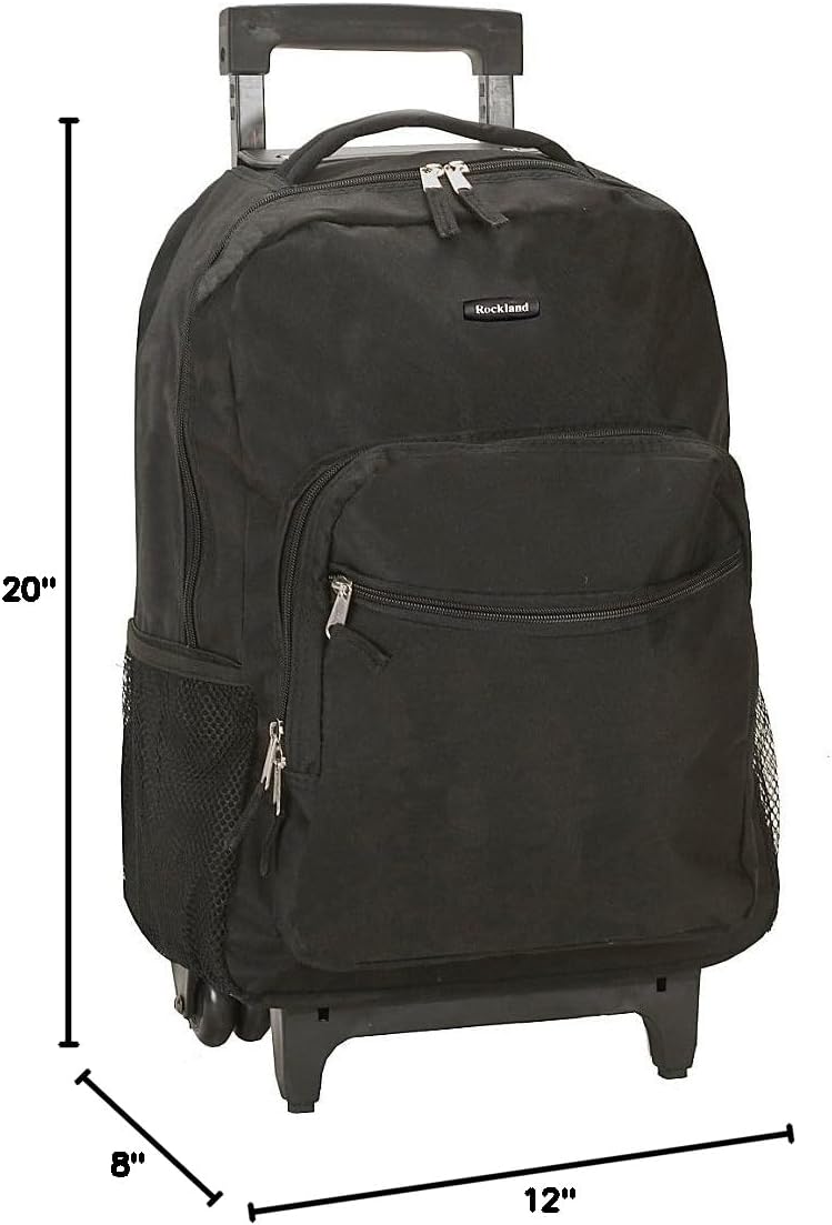 Rockland Double Handle Rolling Backpack, BLUELEOPARD, 17-Inch