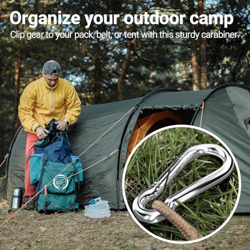 Silver Stainless Steel Spring Snap Hook Carabiner Set of 6 - 6.2 Inch