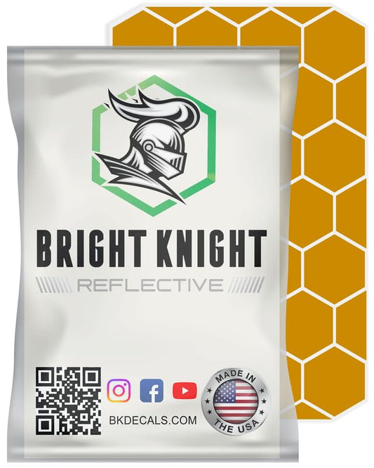 Bright Knight Reflective Tape Hexagon Hard Hat Reflective Stickers. 1" Gold Motorcycle Helmet Stickers Made with 3M Reflective Tape. Vinyl Waterproof Reflective Stickers to Stay Visible at Night.