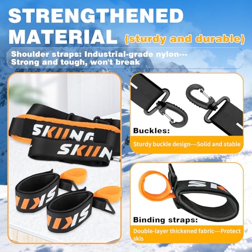 Mellbree Ski Carrier Strap, Ski Strap and Pole Carrier for Easy Transportation of Your Skiing Accessory, Pole, Skimate and Boot, Adjustable Size - Feel Comfortable Walking to and From the Mountain