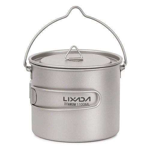 HUIOP Titanium Pot, 750ml/900ml/1100ml Ultralight Titanium Pot Water Mug Cup with Lid and Foldable Handle Outdoor Camping Cooking Picnic