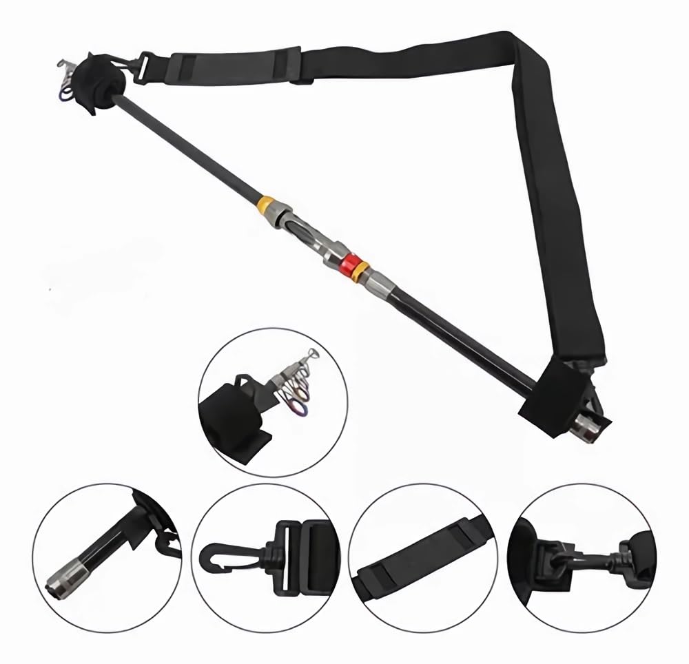 Fishing Rod Carry Strap，Sling Band Adjustable Shoulder Belt Tackle Holder，Nylon (2)