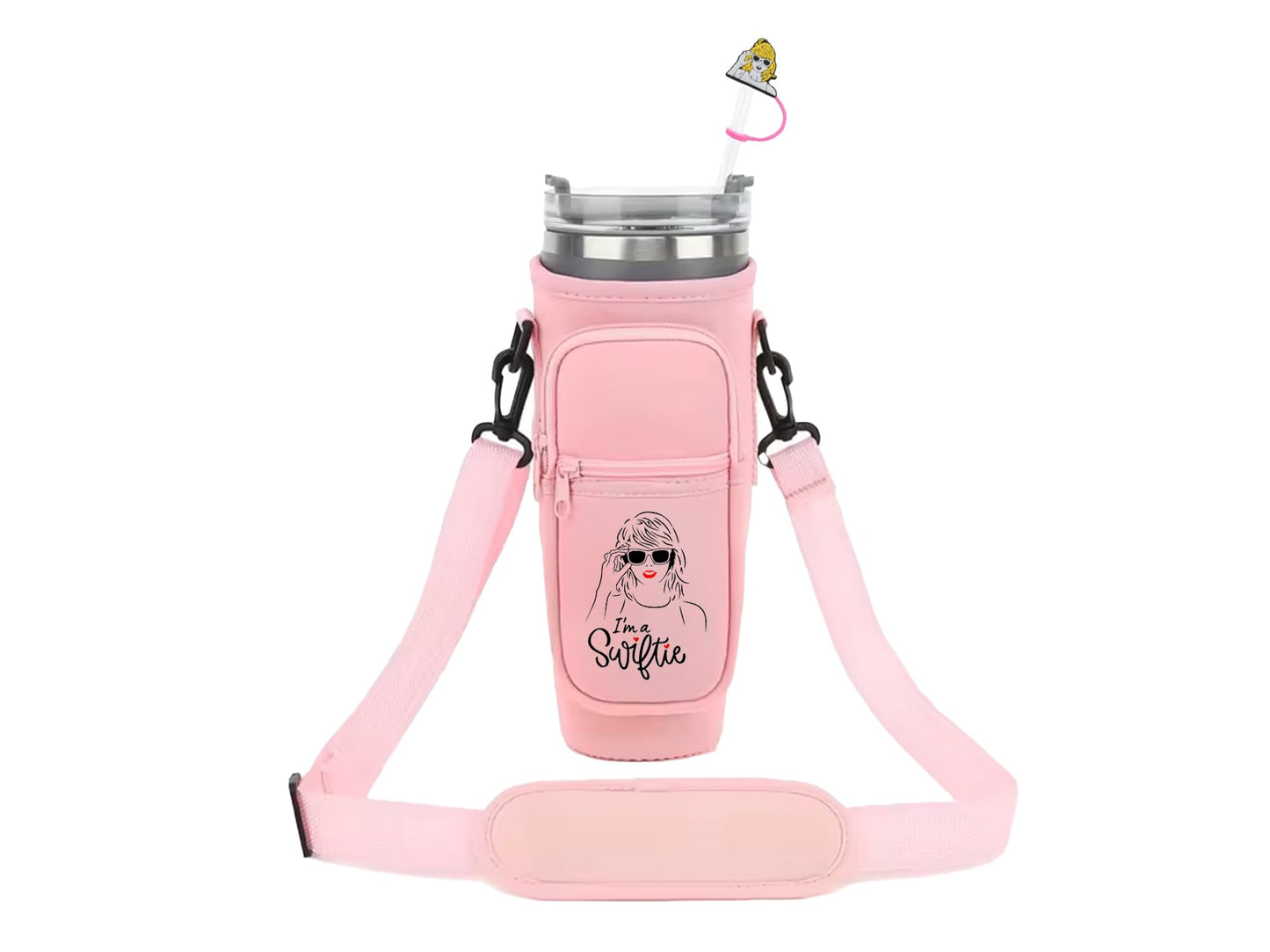 Fans Water Bottle Carrier Bag with Phone Pocket Compatible With Stanley 40 oz with Adjustable Strap & Straw Cover for Gift and Watter Bottle Accessories