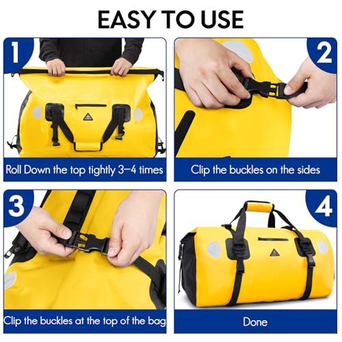 Yellow Waterproof 70L Duffel Bag with Quick-Release Mounting Straps